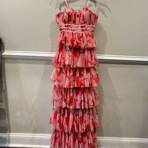 Hutch Monaco Corset Strapless Red and Pink Maxi Tiered Dress US 10